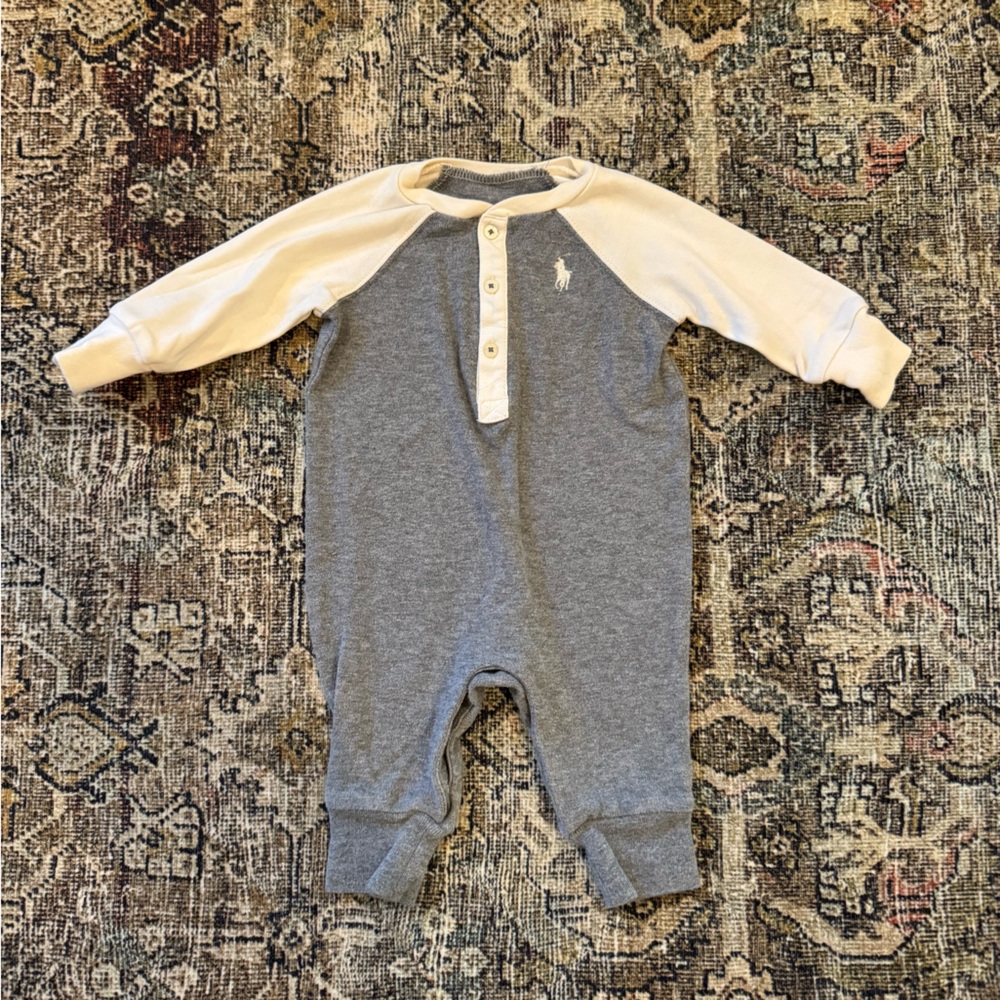 Ralph Lauren Baby Gray and White One Piece